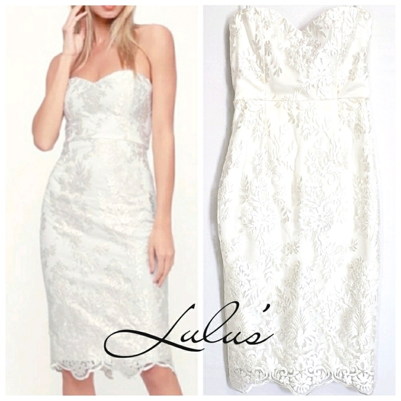 Lulus Dresses & Skirts - Lulu's Off White Floral Lace Strapless Sheath Drs